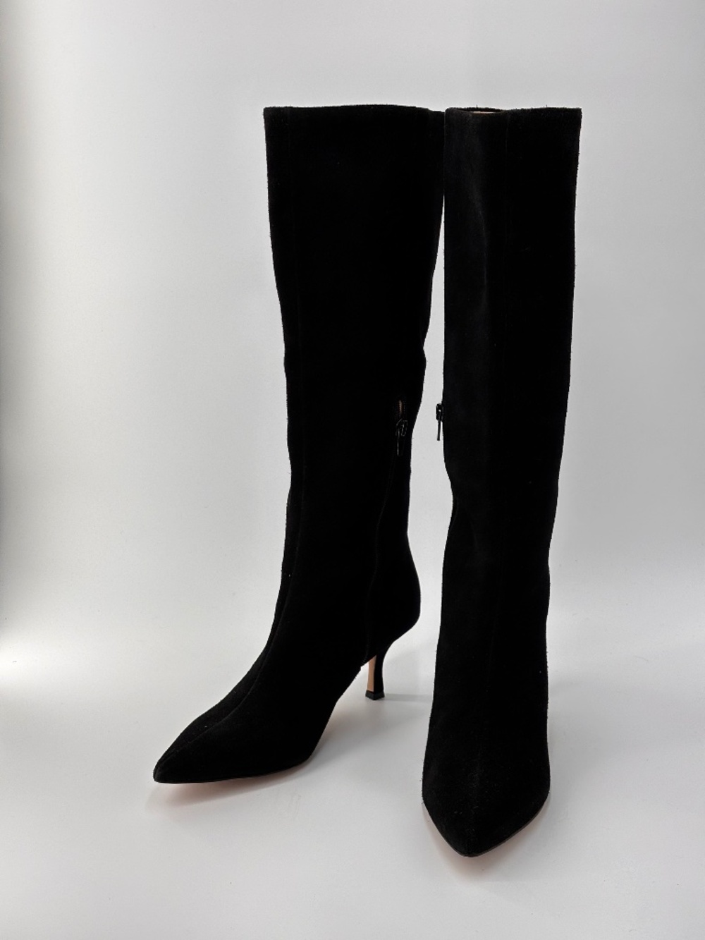 Ann Taylor Black Suede Kitten Heel Knee-High Boot | Size 9.5M | Leather Upper
